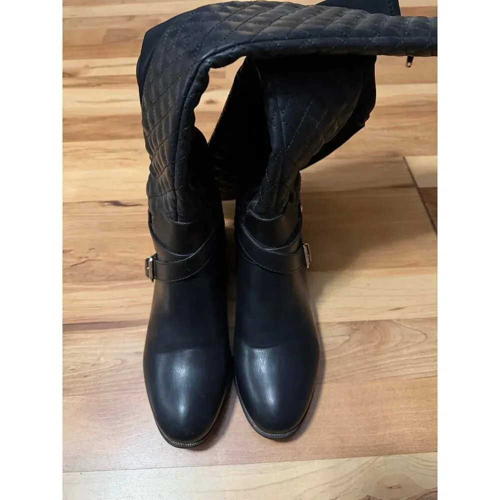 Shoedazzle Black Annabeth Quilted Flat Boots Size 9